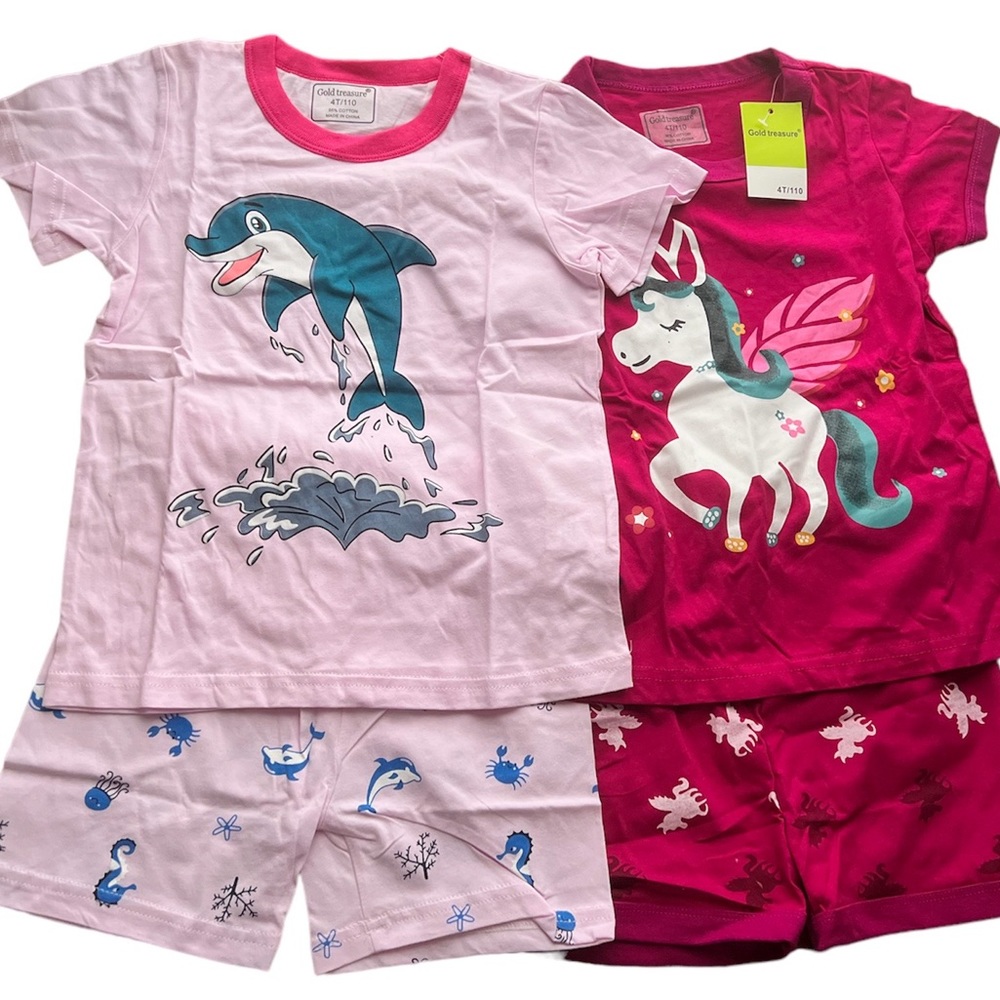 NWT 2 Girls 2 piece short sets Shirt with matching shorts Measurements in photos